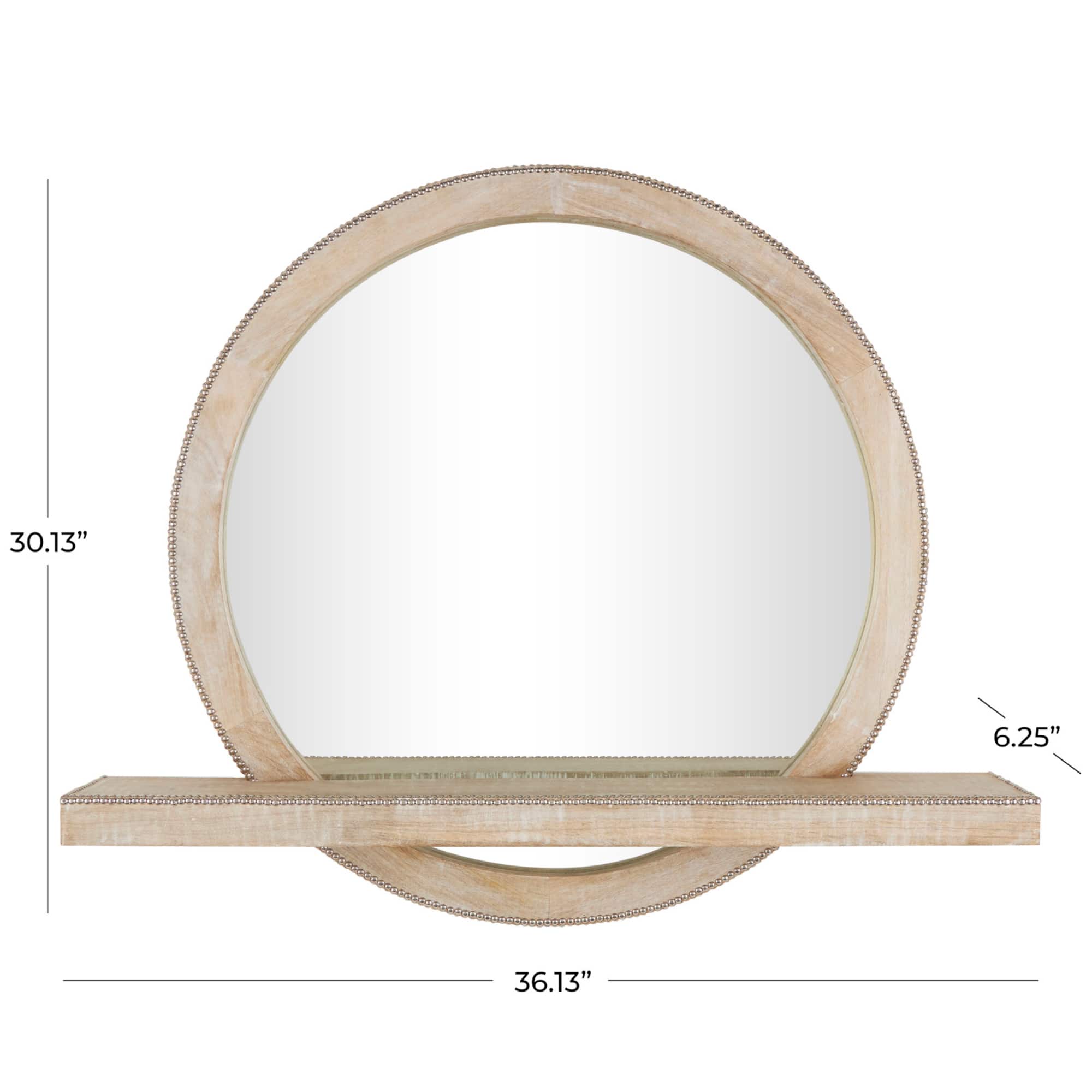 36" Light Brown Wall Mirror with Silver Beaded Outline